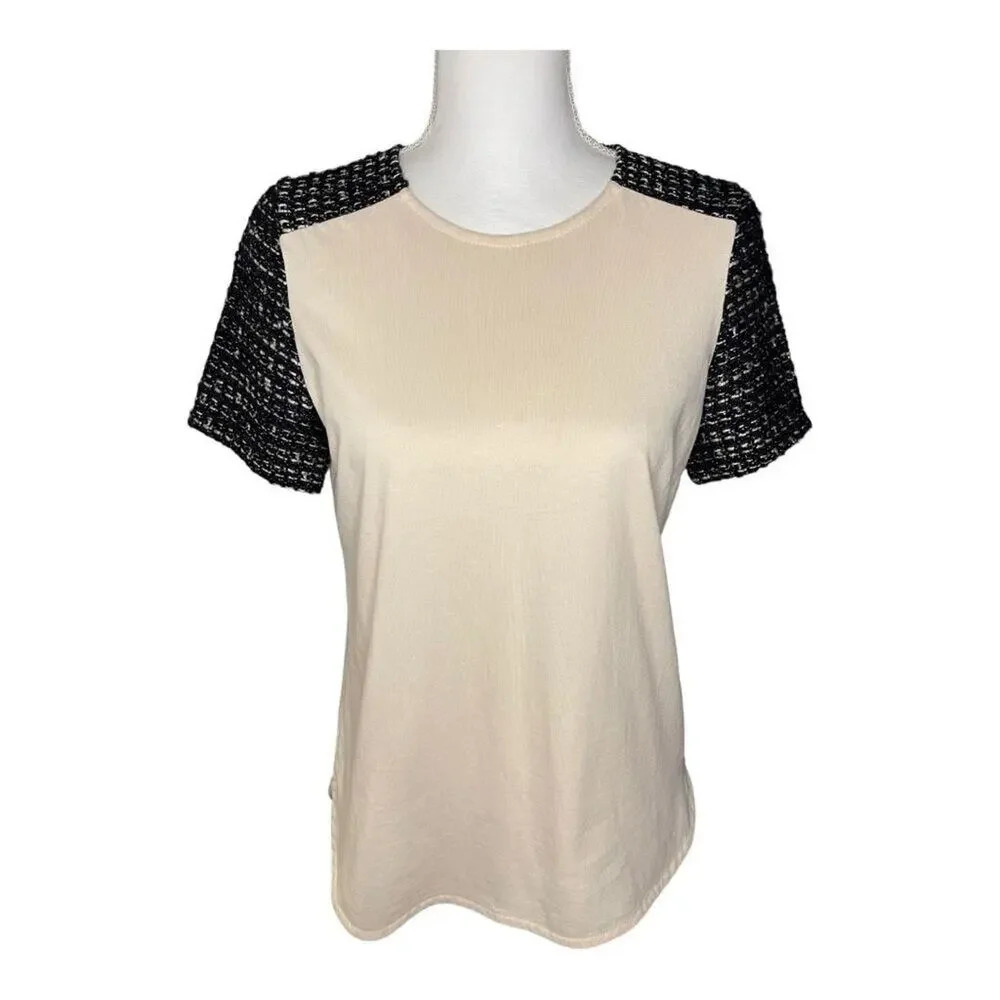J. Crew Cream And Black Tweed Short Sleeve Top Size XS